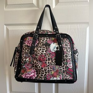 Ed Hardy Leopard Print Floral Skull Travel Bag Black Brand Strap New With Tags